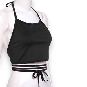 Black Bandana Waist Wrap Crop Top - NEW